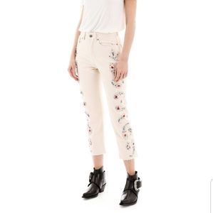 Golden Goose Swarovski Crystals Paisley Embroidery Ivory Cream Jeans